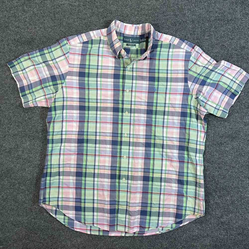 Ralph Lauren Classic Fit Plaid SS Button Down Shirt Multi Color Men's Size XL
